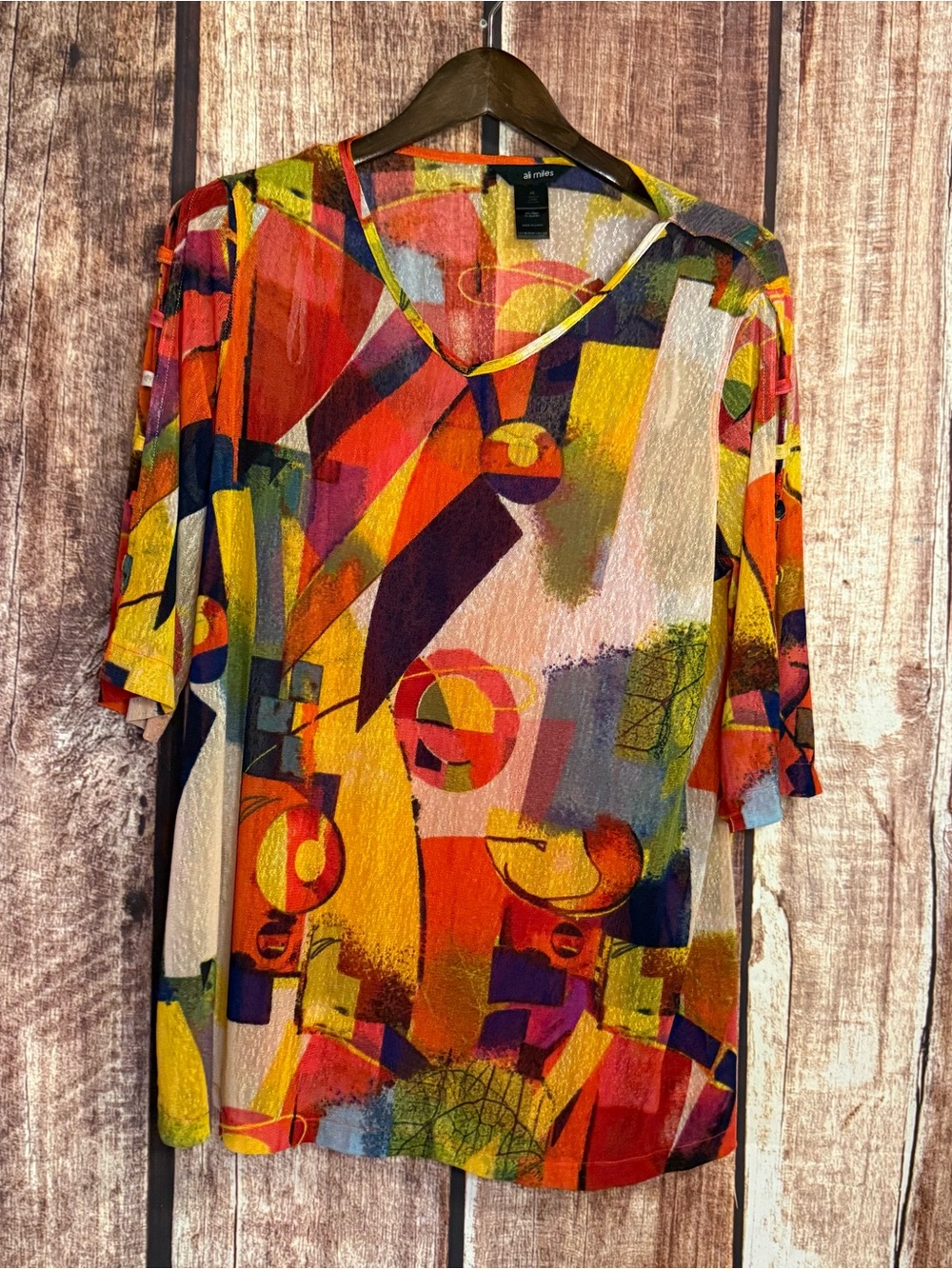 Ali Miles Abstract Multi-Color V-Neck Tunic